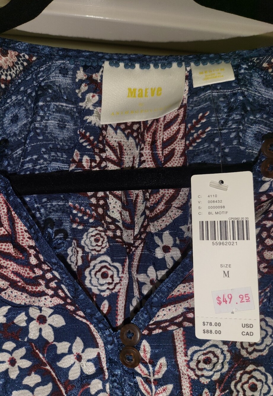 Anthropologie Navy Blue Hiver Blouse NWT Size Medium New - Picture 4 of 8